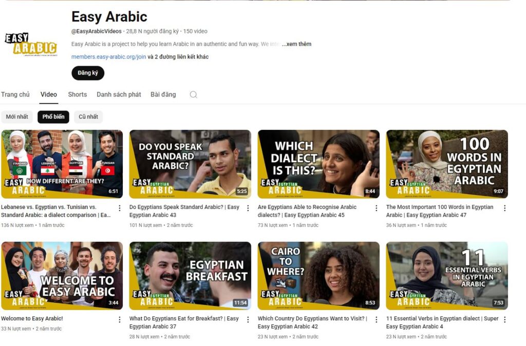 Kênh youtube Easy Arabic